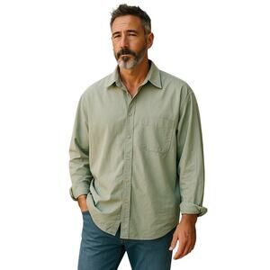 Ermenegildo Zegna Men’s Light Green Twill Button Down Pocket Shirt-XXL